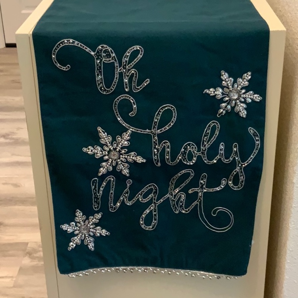 NICOLE MILLER HOME 72” Holiday Runner BEADED - Peacock Blue/Silver